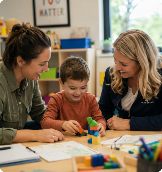Family working with clinician
