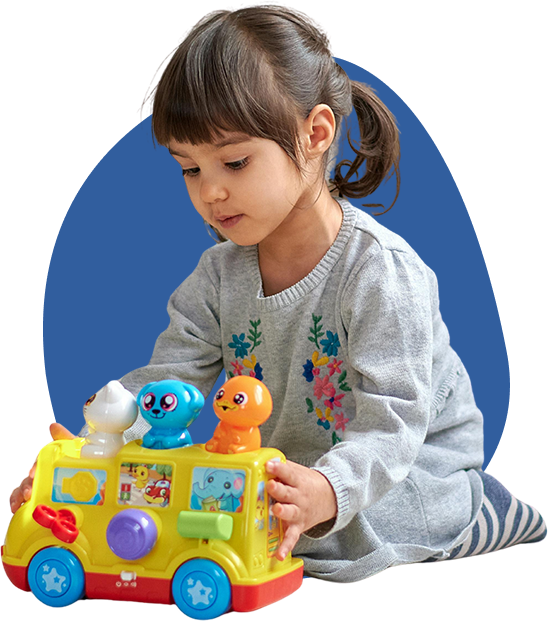 Girl with toy bus