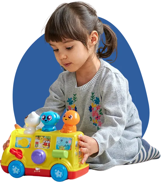 Girl with toy bus